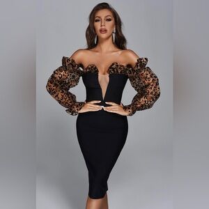 Bella Barnett Agnes Leopard Midi Bandage Dress